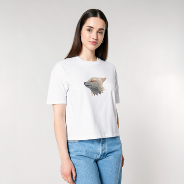 organic cotton fox mosaic boxy t-shirt model