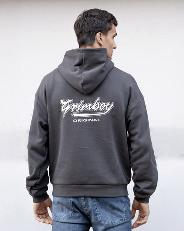grimboy grey script hoodie back