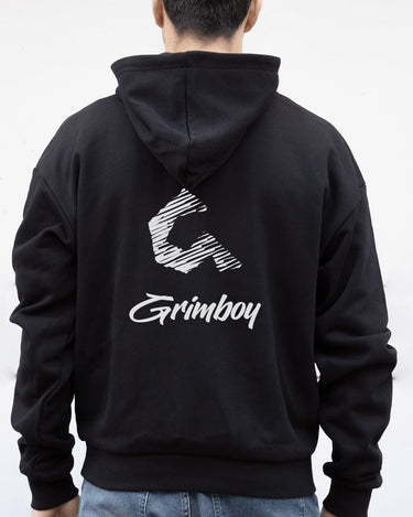 grimboy lettermark hoodie black back view detail