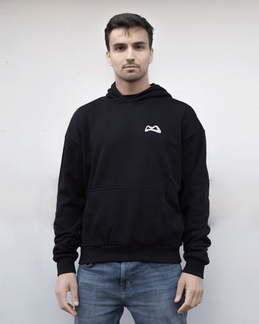 grimboy lettermark hoodie black front view
