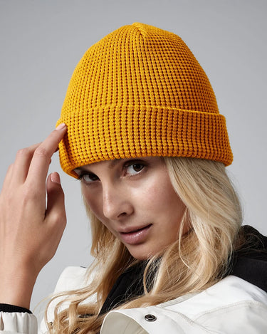 mustard organic cotton waffle beanie