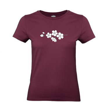 women's burgundy crew neck cherry blossom t-shirt