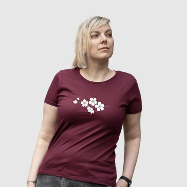 Model (5'8") wearing size L, crew neck cotton t-shirt.