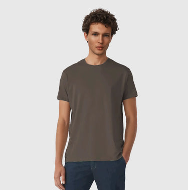 Men's classic crew neck brown t-shirt on model