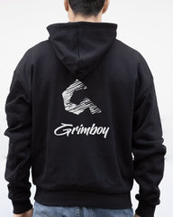 grimboy lettermark hoodie black back view detail