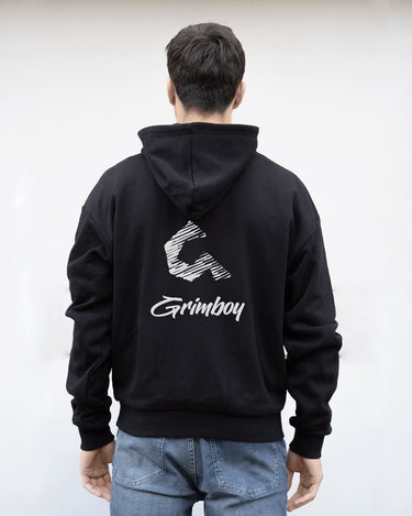 grimboy lettermark hoodie black back view