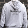 grimboy heather script hoodie back detail