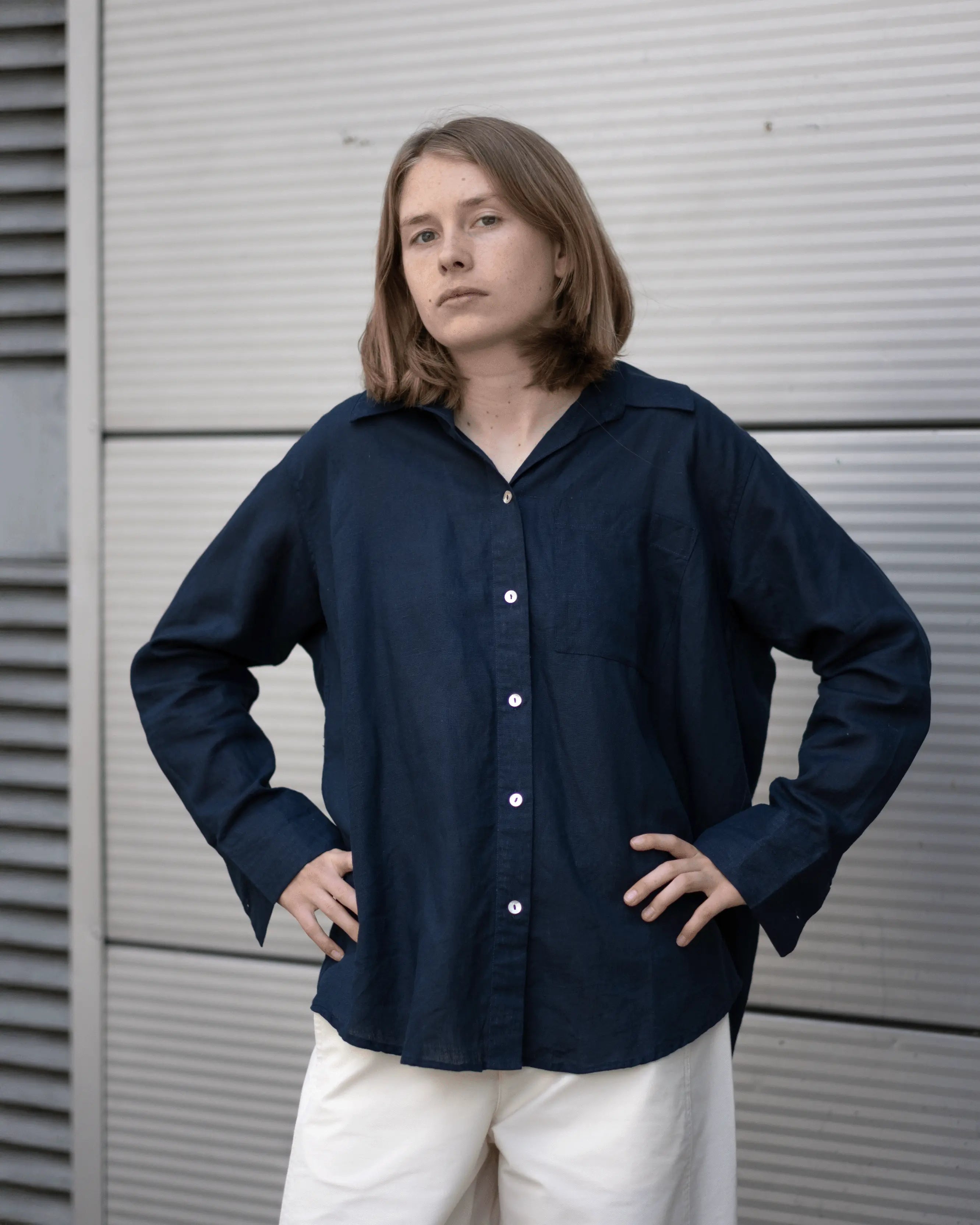 Navy Linen Shirt for Women Classic Breathable Style 16 Navy Linen Shirt for Women Classic Breathable Style 16