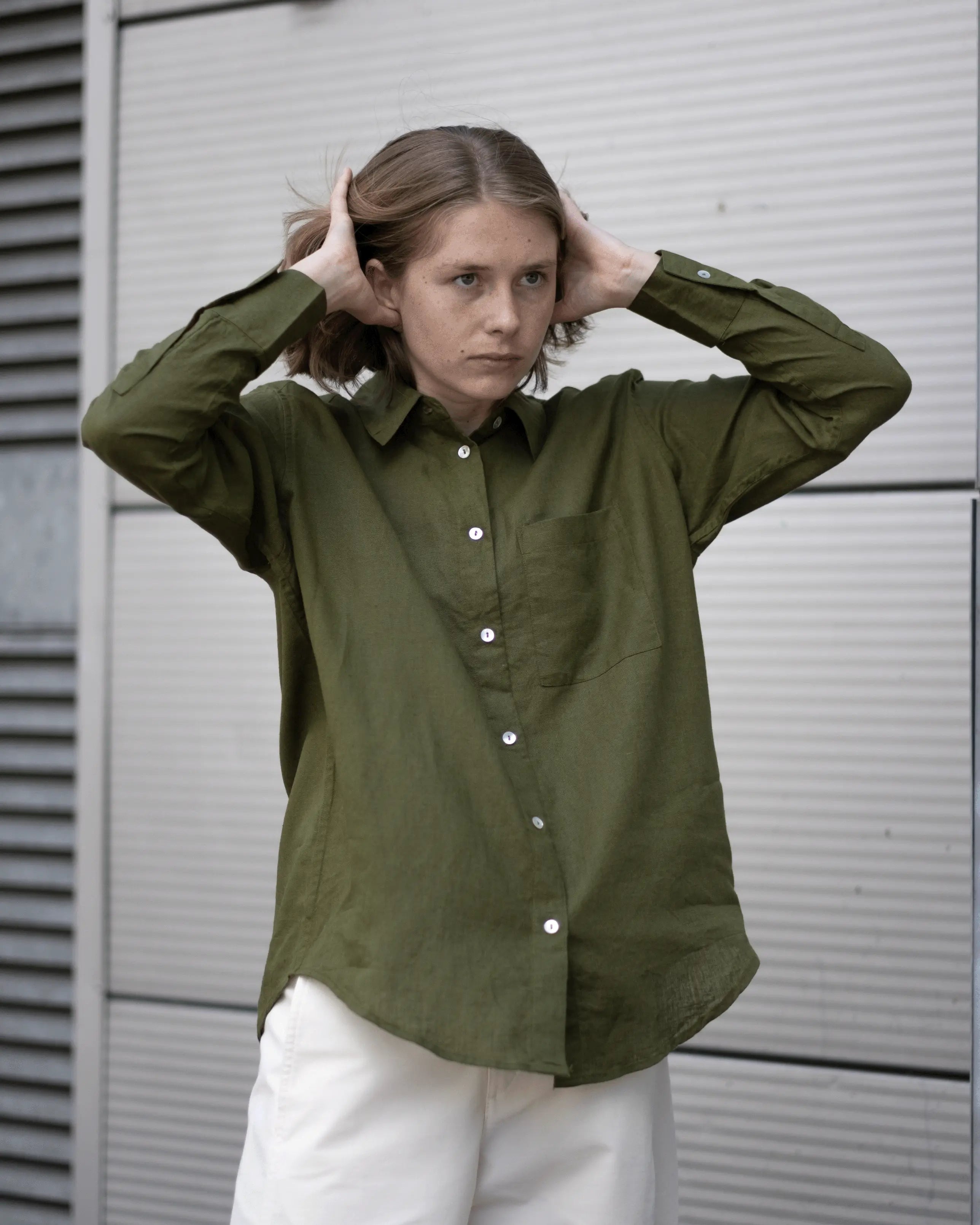 Olive Green Linen Shirt for Women Relaxed Summer Style 10 Olive Green Linen Shirt for Women Relaxed Summer Style 10