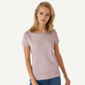 Model (5'8") wearing size M, vintage crew neck pink t-shirt